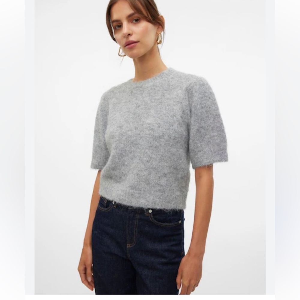 NEXT Heather Gray Short Sleeve Crew Neck Sweater Medium